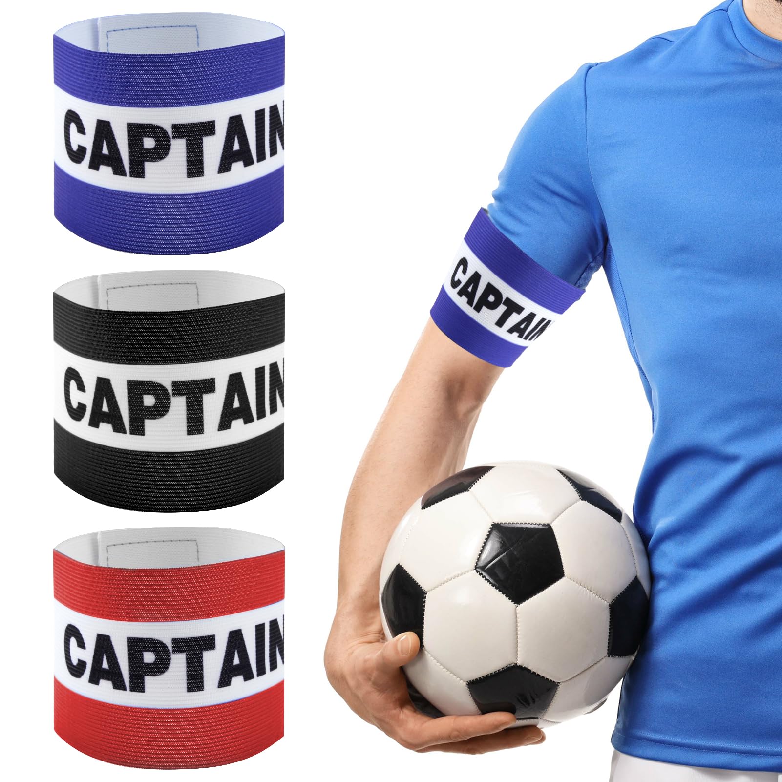 SMCEHEYA Football Captains Armbands 3Pcs Captain Armband Kid Polyester Captains Armband Adjustable Elastic Sports Arm Bands Football Accessories 3Colours Available for Football Training Adult & Youths