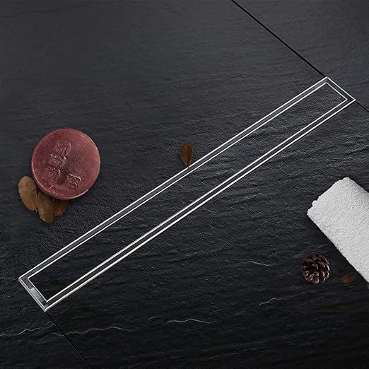 24 Inch Linear Shower Drain With Tile Insert Grate Brushed 304 Stainless Steel Frameless Rectangular Shower Floor Drain For Bathroom Hair Catcher