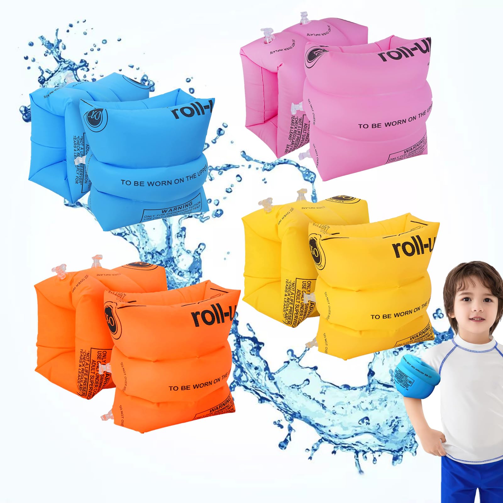 Photo 1 of EIVONDA Arm Floaties Kids 3-6 Inflatable Swim Arm Bands for Toddlers Arm Floats for Swimming Training Pool Floats PVC Water Wings Pool Party Toys (Blue & Pink & Orange & Yellow)