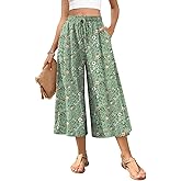 POPYOUNG Womens Capri Pant Dressy Casual Wide Leg Palazzo Pants Flowy Gaucho Pants Drawstring Trousers with Pockets