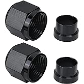 EVIL ENERGY 6AN Female Hardline Tube Nut &amp; Sleeve Aluminum Fitting 2PCS | 9/16-18 UNF, for 3/8" OD Alloy Tubing, 6061-T6 Aluminum, 37&deg; Flare Seal