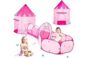 3pc Kids Play Tents for Girls with Ball Pit, Play Tunnel, Princess Tent for Kids, Toddler Pop Up Crawling Toys for Girl, Play