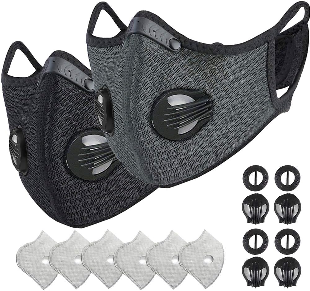 HONGYAO Reusable Dust Breathing M Earloop Dust Ms with Activated Carbon Filter and Valves for Allergy, Woodworking, Mowing, Outdoor Activities, Etc（Black+Gray）