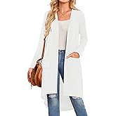 Bluetime Women Open Front Long Cardigan Lightweight Long Sleeve High Low Hem Maxi Duster with Pockets (S-3XL)