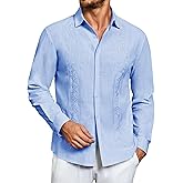 Makkrom Men's Casual Cotton Linen Button Down Shirts Cuban Guayabera Shirt Long Sleeve Summer Beach Tops