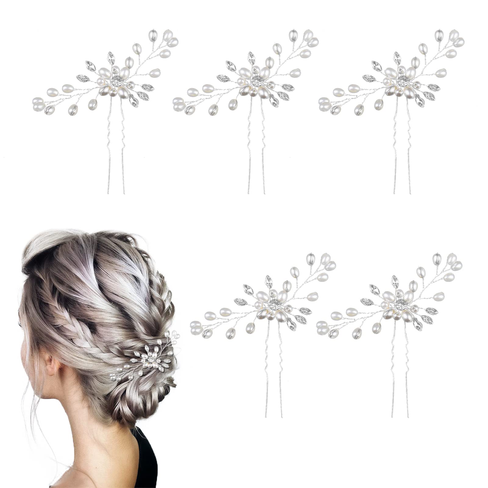 TSHAOUN 5 Pcs Bridal Hair Pins Fashion Retro Elegant Ladies Pearl Hair Accessories for Wedding, Bridal Jewelry Bridal Hair Accessories Headpiece Wedding Accessories for Brides Women (5Pcs)