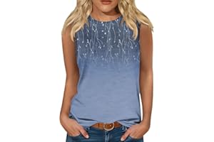 GENERIC Sleeveless Tops for Women,2024 Summer Trendy Floral Print Graphic Tees Workout Tank T Shirt Casual Basic Crewneck Blouses