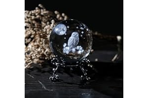 vskikris 60 mm Crystal Ball 3D Laser Owl & Moon Figurine - Glass Paperweight & Decorative Ball with Stand – Glass Ball Ornaments for Home & Office Decor, Gifts for Women Girls Wife Daughter