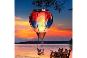 VESTCDF Hot Air Balloon Solar Lantern with Flickering Flame Light, Hanging Solar Lights Outdoor Waterproof for Garden Yard Patio Pathway Porch Decoration