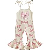 Kuriozud Toddler Baby Girl Clothes Cute Bow Sleeveless Halter Romper Spaghetti Strap Jumpsuit Summer Bell Bottom Outfit