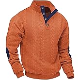 QOSOQ Men's Cable Knit Pullover Sweater Casual Long Sleeve Stand Collar Quarter Button Knitted Sweatshirts Quilted Sweatshirt