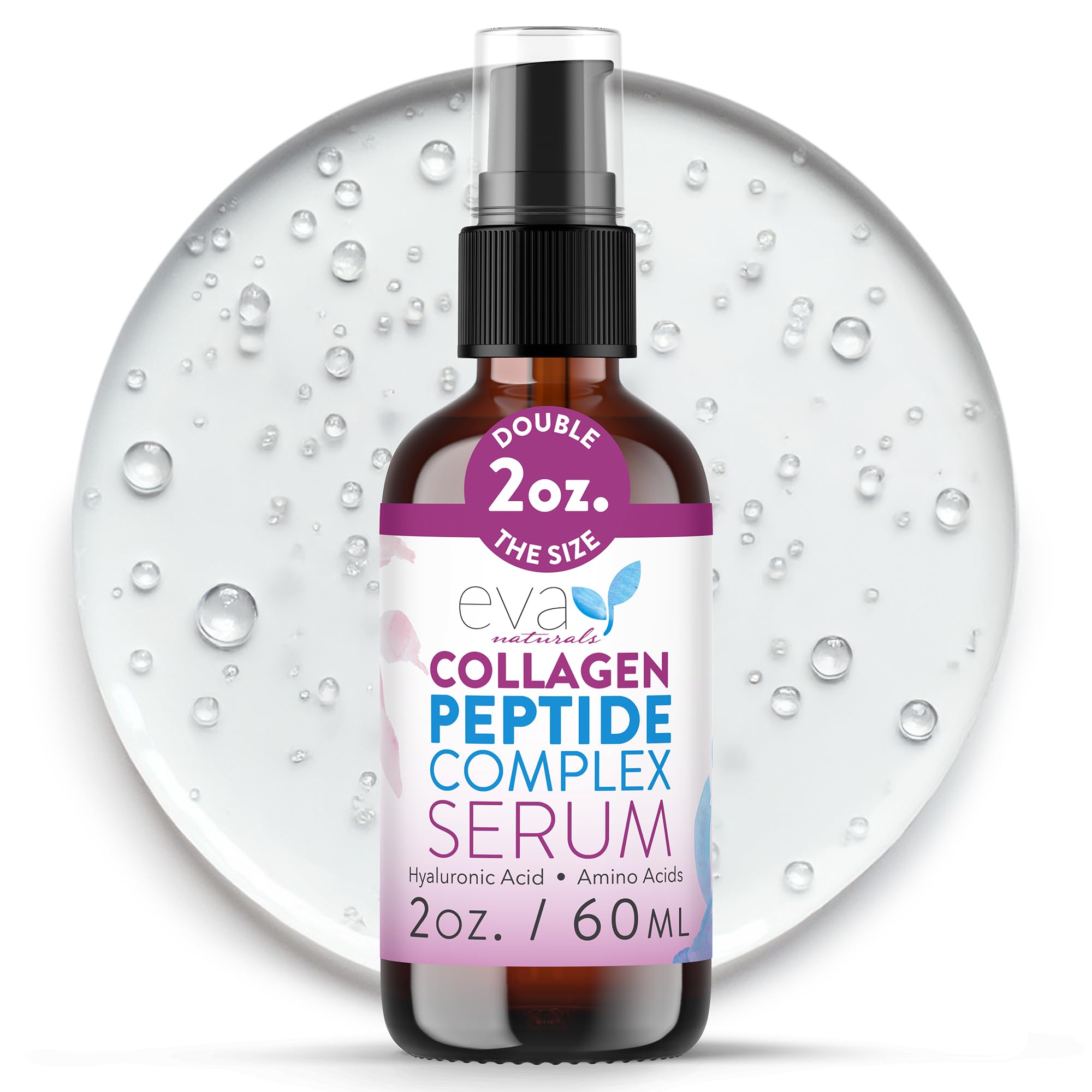 Eva Naturals Peptide Complex Serum for Face – Anti Aging Collagen Booster, Wrinkle & Fine Line Repair, Firming & Hydrating Facial Serum for Microneedling & Skin Renewal (60 mL)