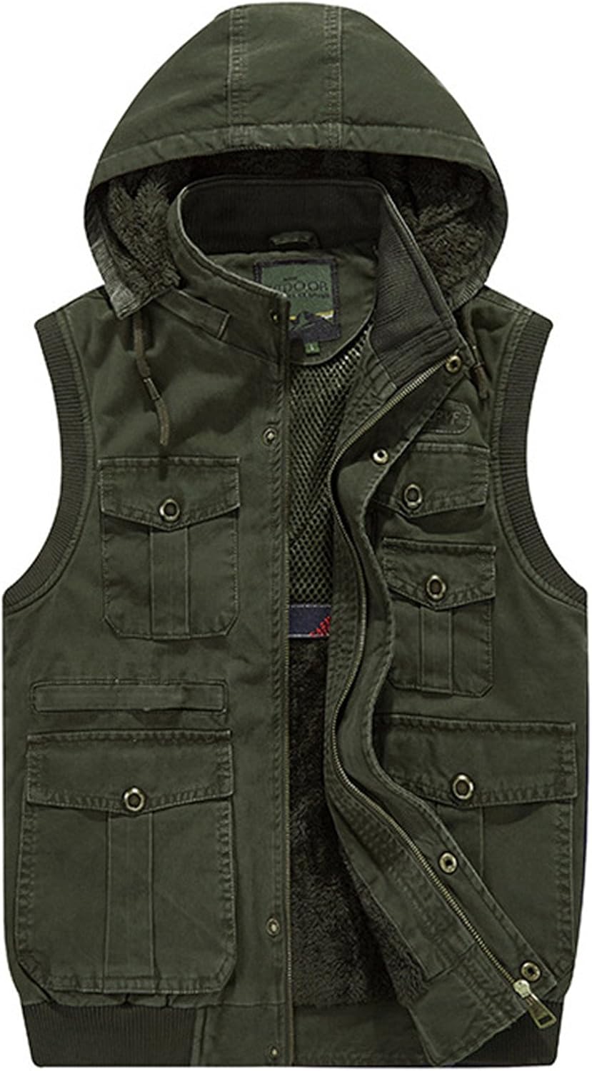 RUIYUNS Men's Thick Cotton Outdoor Gilets Vest Hooded Waistcoat Jacket