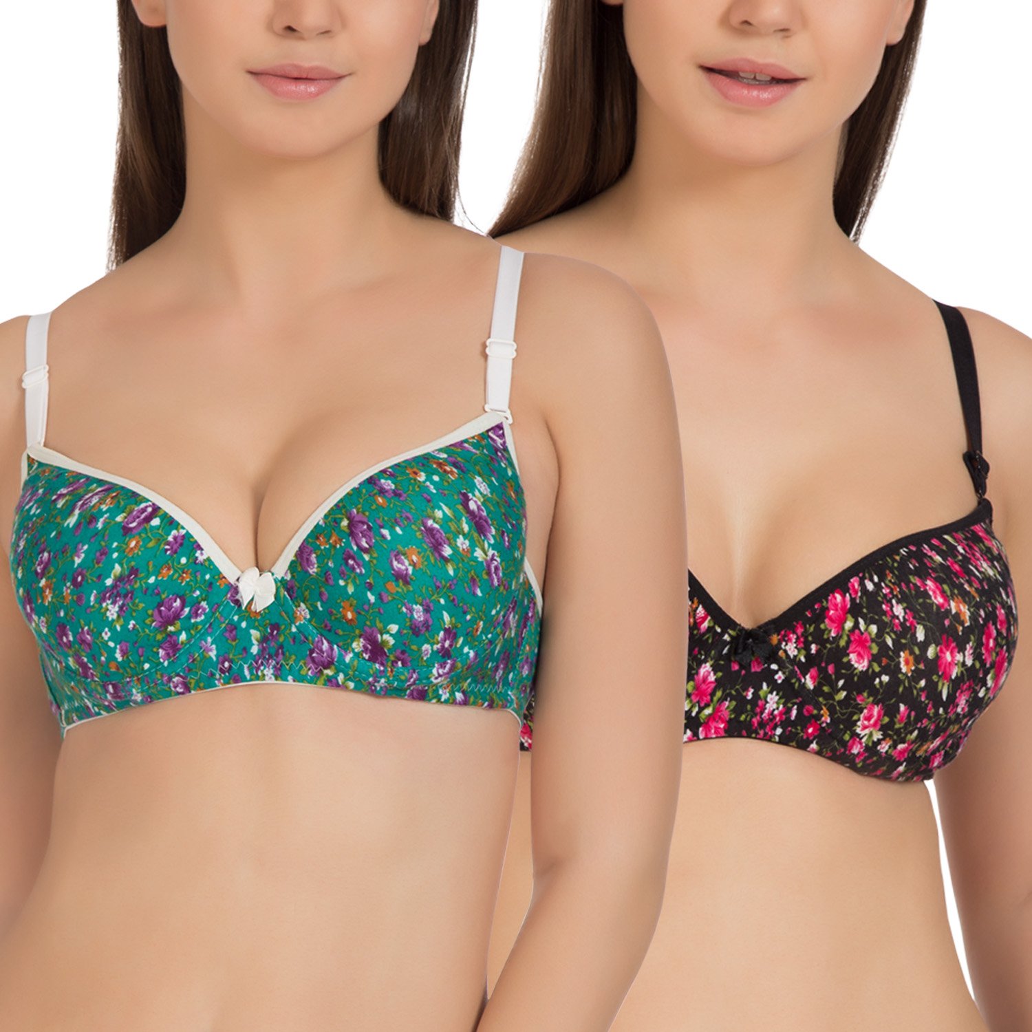 tweens multicolor floral print underwire padded t-shirt bra pack of 2