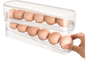 Dingerjar Egg Holder for Fridge, Auto Rolling Fridge Egg Organizer, Space Saving Eggs Dispenser for Refrigerator Storager