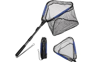 Noamus Floating Fishing Net, Fishing Landing Net with Collapsible Telescopic Pole Handle, Rubber Coated Mesh Folding Fly Fish Net for Salmon Steelhead Bass Trout Walleye Kayak, Fresh Salt Water