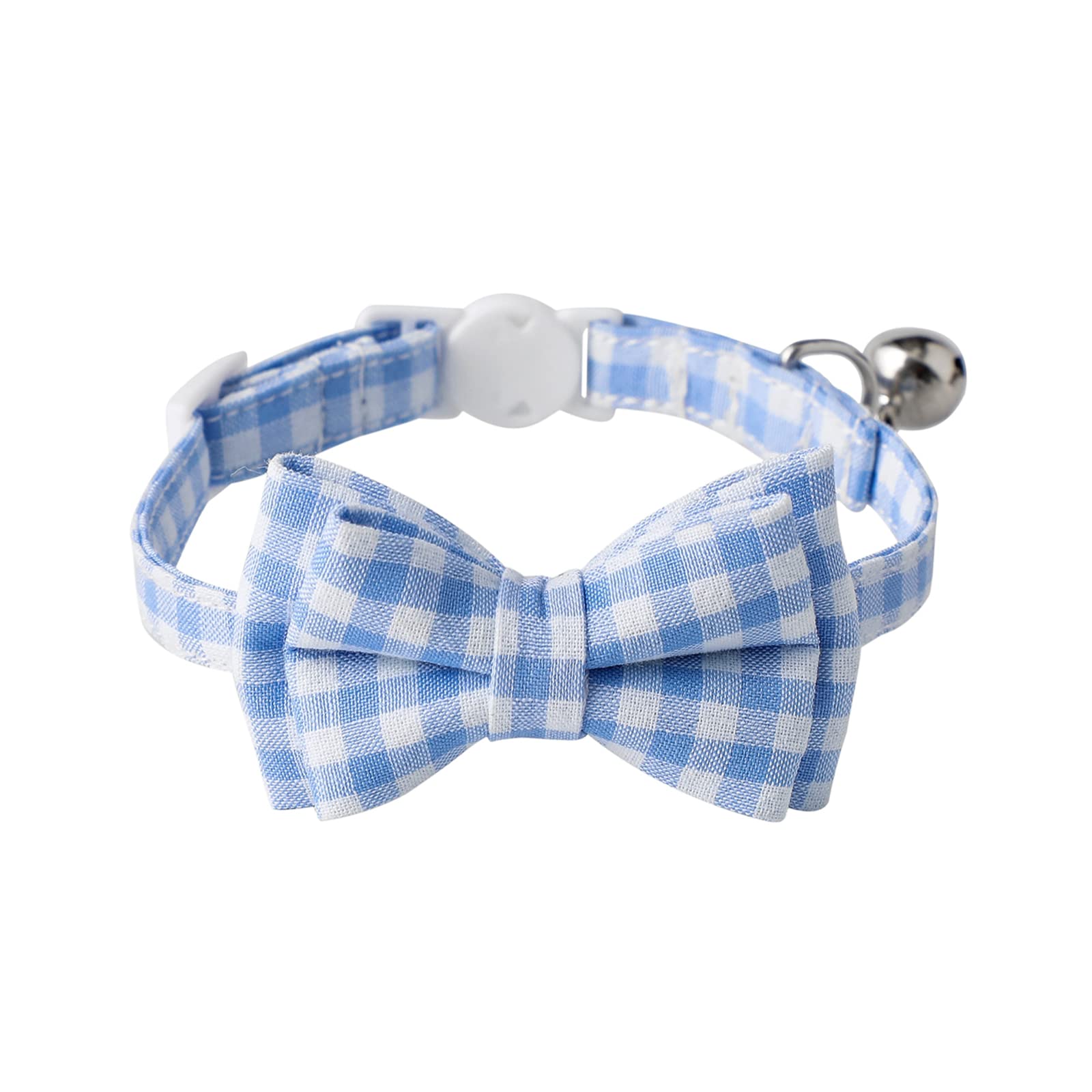 Photo 1 of AIITLE Breakaway Cat Collar with Cute Bow Tie and Bell, Detachable Adjustable Safety Collars for Girl Cats and Boy Cats, Kittens, Puppy, Soft Stylish Plaid Patterns Cat Collars,Blue