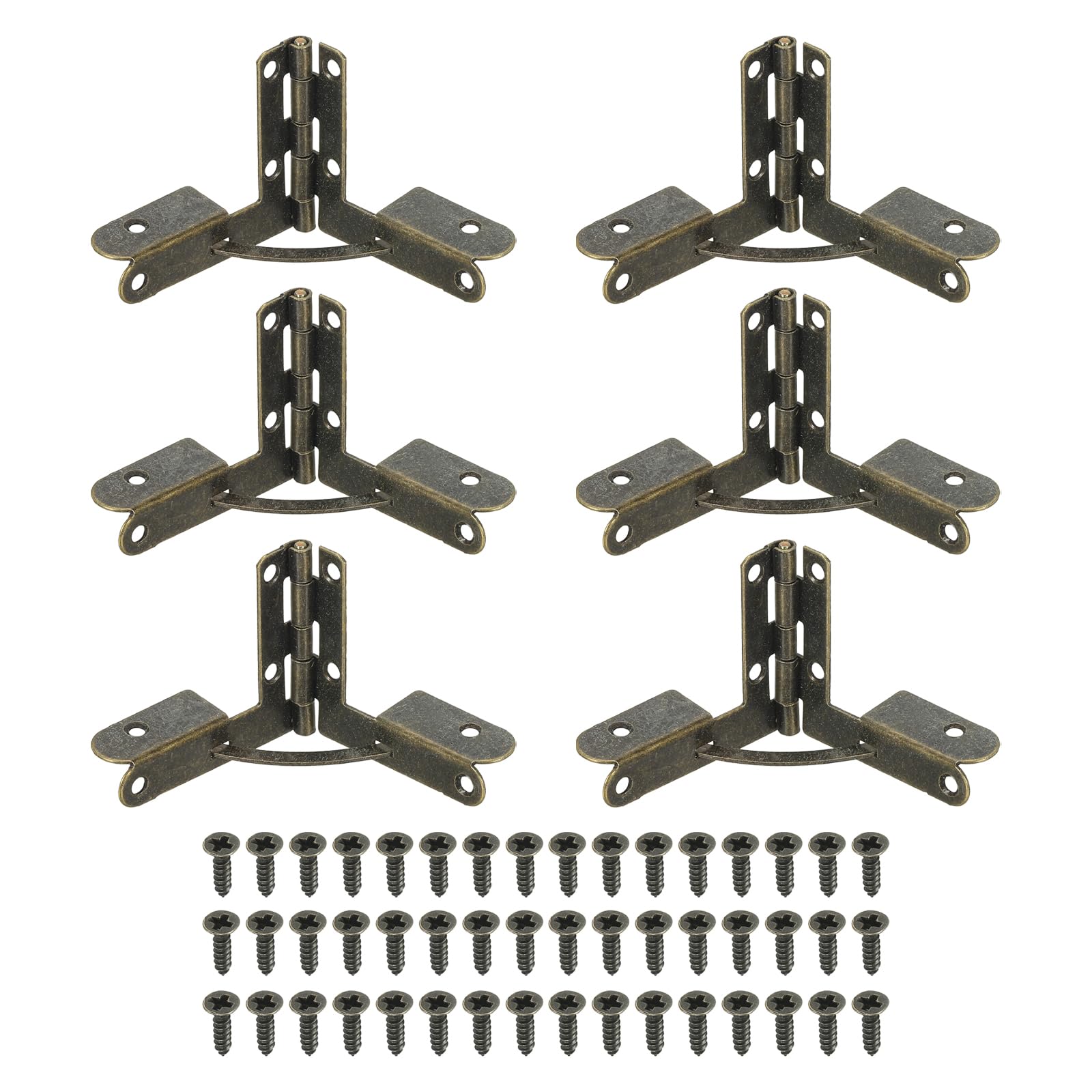 PATIKIL 90 Degree Folding Support Hinge 1.2" x 1.4", 6 Pack Furniture Box Hinges with Screws for Jewelry Wine Cabinet Wooden Box Drawer, Brown