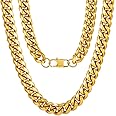 ChainsPro Men Chunky Miami Cuban Chain Necklace, Custom Available, 4.8/6/10/14mm Width, 18/20/22/24/26/28/30inch Length, Gold Plated/Stainless Steel/Black, Send Gift Box