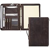 Geslun Genuine Leather 3 Ring Binder Portfolio, 8.5 x 14 Legal Size Pad Holder, Hidden Handle, Zippered Padfolio with 15” Laptop Organizer, Professional Business Folio for Men Women, Dark Khaki
