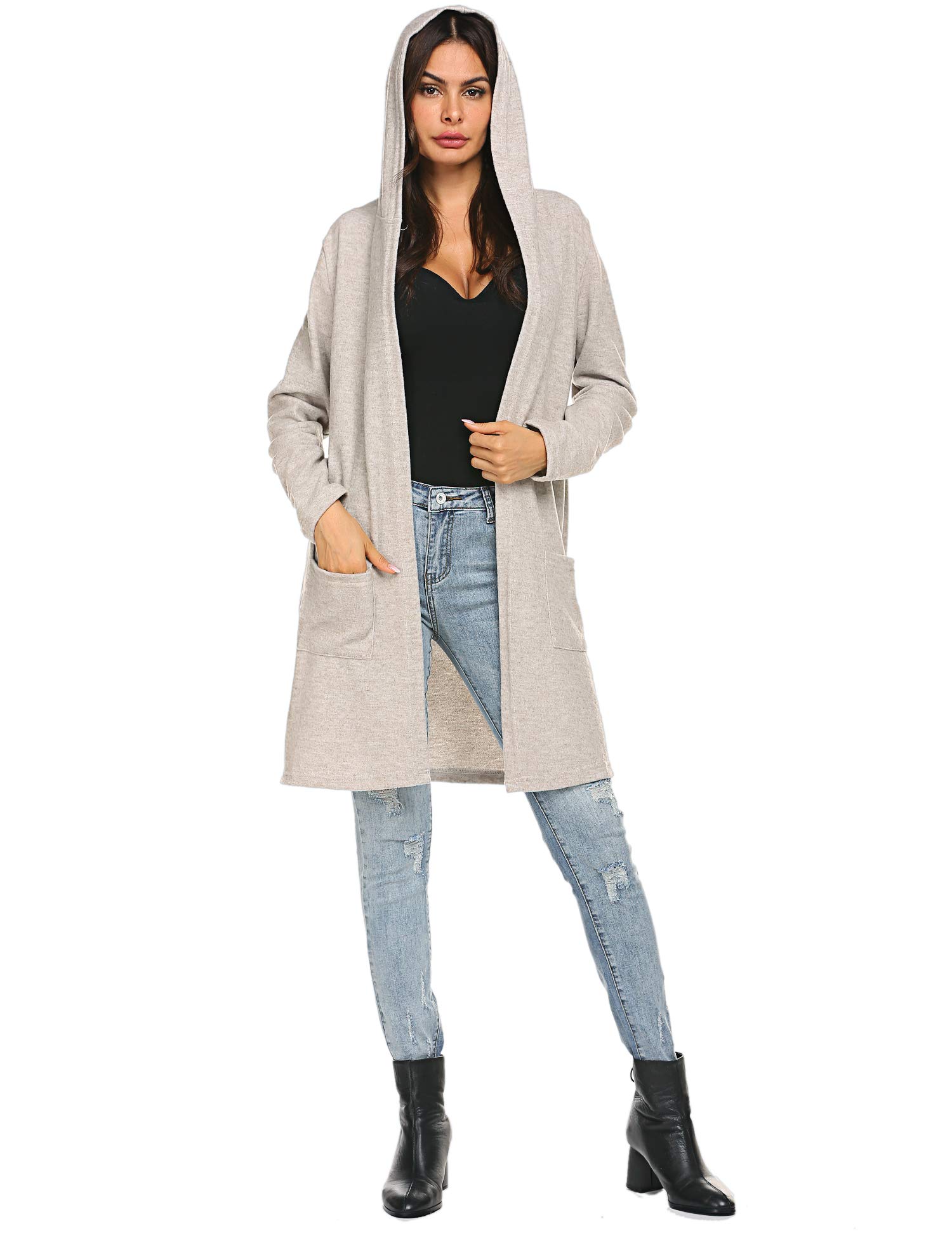 Women\'s Cardigan Midi Long Open Front Knit Full Sleeve Thick Sweater Warm Coat Sterling,S