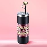Juicy Couture Glam Slip 24oz Stainless Steel Hydration Tumbler with Straw Topper, Black Cheetah