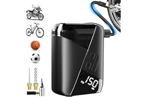 DSKAOO Electric Bike Tire Pump, Max 150 PSI, Rechargeable 3000mAh, Portable Mini Air Pump for Bike Bicycle Motorcycle Tire Inflator with Presta Schrader Valve, LED Digital Gauge, Auto Stop, 10L/Min Airflow