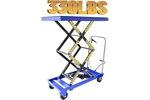 StructoMax Hydraulic Lift Table Cart - Double Scissor Lift Design, 330lbs Capacity, Easy Operation with Locking Swivel Casters - for Material Handling and Transportation, Blue