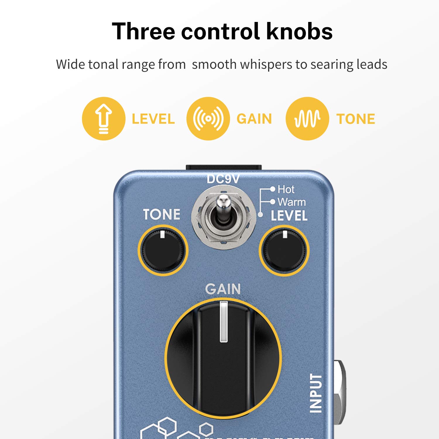 Donner Overdrive Guitar Pedal, Blues Drive Vintage Overdrive Effect Warm/Hot Modes for Pedal Boards Electric Guitar, True Bypass