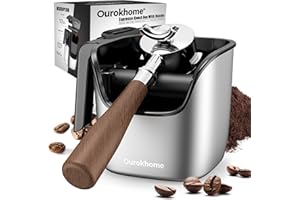 Ourokhome Knock Box Espresso Accessories, The Latest Patented Stainless Steel Espresso Machine Tool for Coffee Ground with Removable Knock Bar, Handle and Lid, Dishwasher safe, 4.8 inch