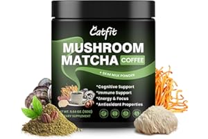 CATFIT Mushroom Coffee,10 Adaptogenic Mushrooms With Matcha Powder MCT Oil, Hydrolyzed Collagen, Instant Coffee with Lion's Mane, Chaga, Cordyceps, L-Theanine for Energy, Focus, Digestion and Immunity, 160G