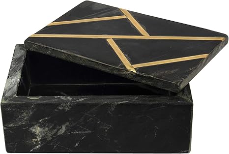 GAURI KOHLI Hermosa mármol Negro Caja con Oro embutido (tamaño 6