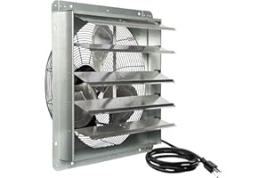KEN BROWN 20 Inch Shutter Exhaust Fan With 1.65 Meters Power Cord Wall Mounted, High Speed 3500CFM, Vent Fan For Garages And Shops, Greenhouse,Attic Ventilation