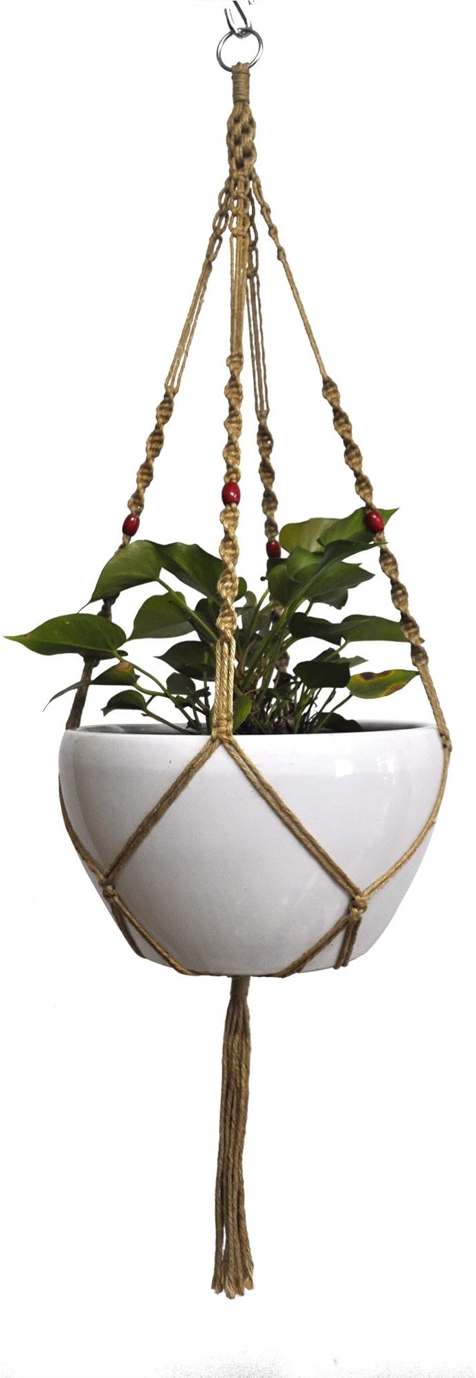 Macrame Plant Hanger Hanging Planter Cotton and Jute Plant Hanger 4 Legs 50 Inch For 10-12 Inches Round & Square Pots, (Without Pot, Planter and Hook ) (Jute)