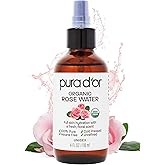 PURA D'OR 4 Oz Organic Rose Water Toner - USDA Certified 100% Pure Full Skin Hydration, Control Excess Oils- Cleanses & Softens - Promotes Healthy Skin - for All Skin Types (Packaging May Vary)