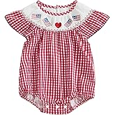 MoZiKQin Baby Girl 4th of July Outfit Embroidered American Flag Plaid Bubble Romper Smocked Bodysuit Cute Summer Clothes