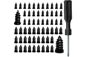 SYUXCCFESS 60 PCS Tire Repair Rubber Nails, Reliable Screw in Tire Repair Plugs with a Screwdriver, Tire Repair Screws, Self-Service Tire Plugs Screw Type, Tire Repair First Aid Kit for Car, Motorcycle, Truck