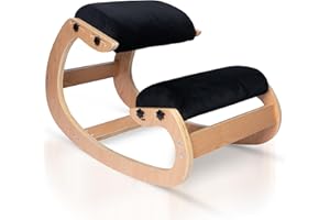 Ecordesk Ergonomic Kneeling Chair, Adjustable Seat - Office Chair for Desk, Posture Corrector, Premium Comfort Cushion, Wooden Rocking Knee Chair (Black)