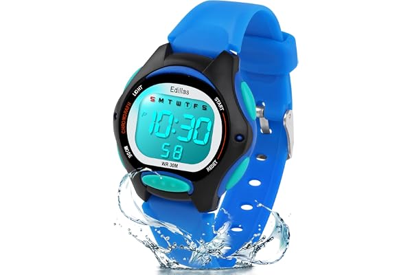 Edillas Kids Digital Watch 7-Color LED Light Waterproof Wristwatch Ideal for Children