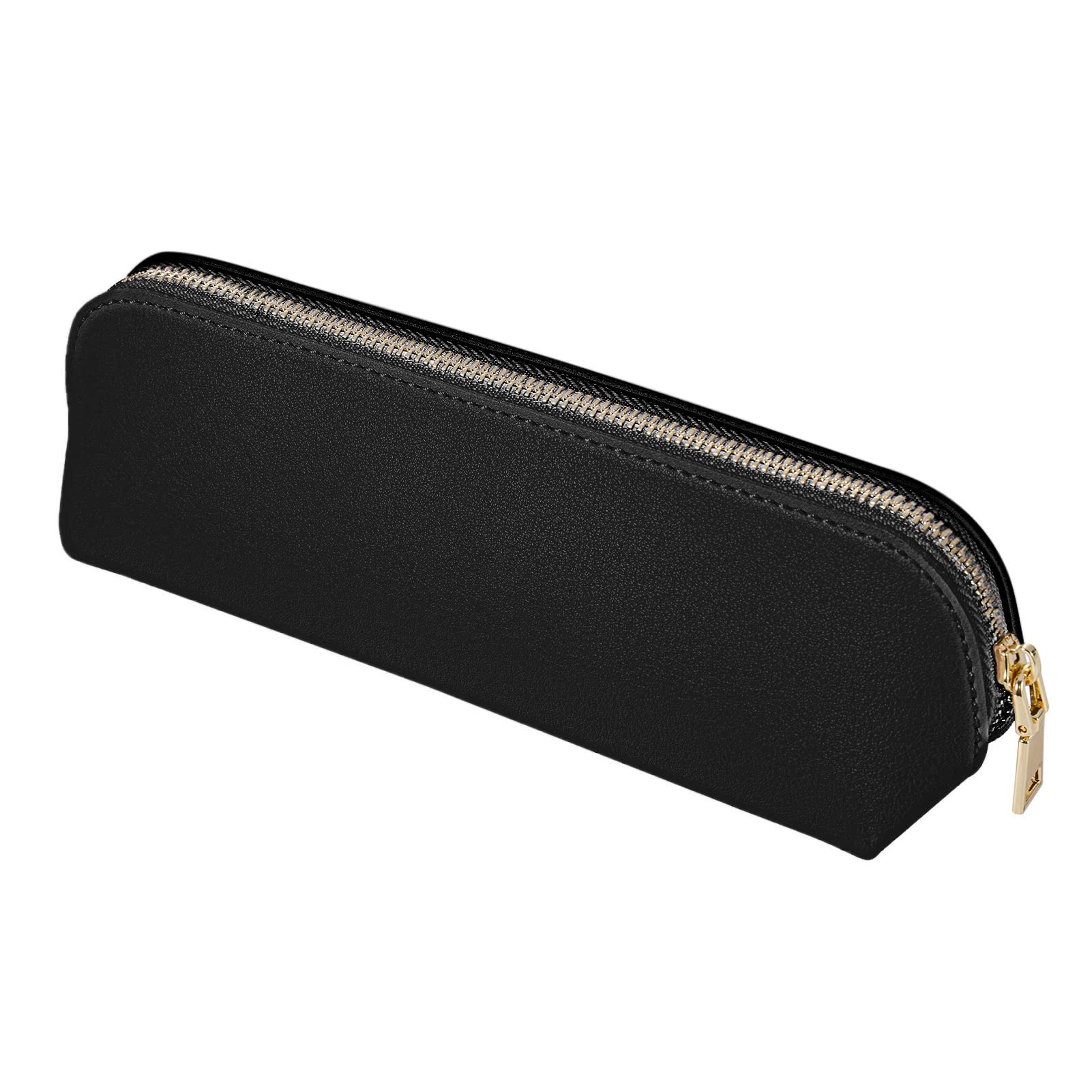 Fyore Leather Pencil Case Slim Design Pen Bag with Metallic Zipper Pocket Size for or Student Office College Middle School