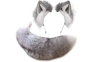 Valpeak Fox Ears and Tail Cosplay Wolf Ears Tail for Kids Fluffy Fox Costume Tail Wolf Costume for Girls