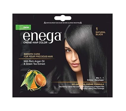Enega Naturl Black Cream Hair Color with Argan Oil and Green Tea Extract (Pouch of 20+30) Pack Of 8