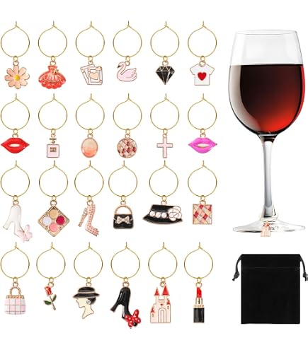 BENECREAT 24 Charmes Verres à Vin - Marqueurs De Verre Strass Pour Mariage, Anniversaire Et Fêtes