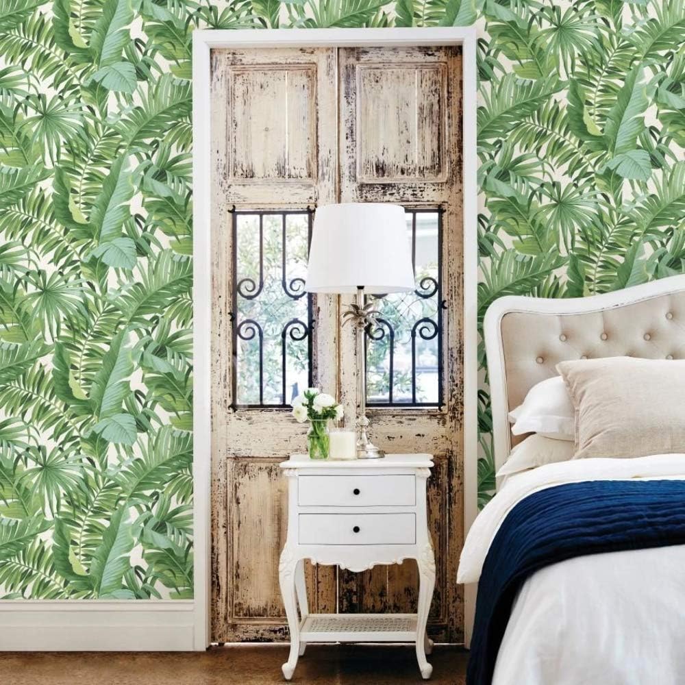Fine Decor Tropical Leaf Wallpaper Palm Tree White Green A Street Prints Paste Th, 10.1 x 52 cm