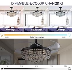 TRSIOPFC 36 Inch Dimmable Crystal Fandelier Ceiling