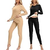 Patelai 2 Sets Women's Thermal Underwear Set Warm Fleece Lined Base Layer Top and Bottom Pajama for Cold Weather