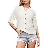 Arach&Cloz Womens Lightweight Cardigan Short Sleeve Shrugs Button Crochet Knit Fashion Sweaters Tops Cozy Clouds Beige