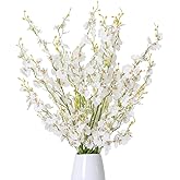 Kisflower 12Pcs White Artificial Orchids Flowers, Fake Dancing Orchids Bouquet Silk White Faux Bouquet for DIY Indoor Outdoor Wedding Party Home Kitchen Office Decoration