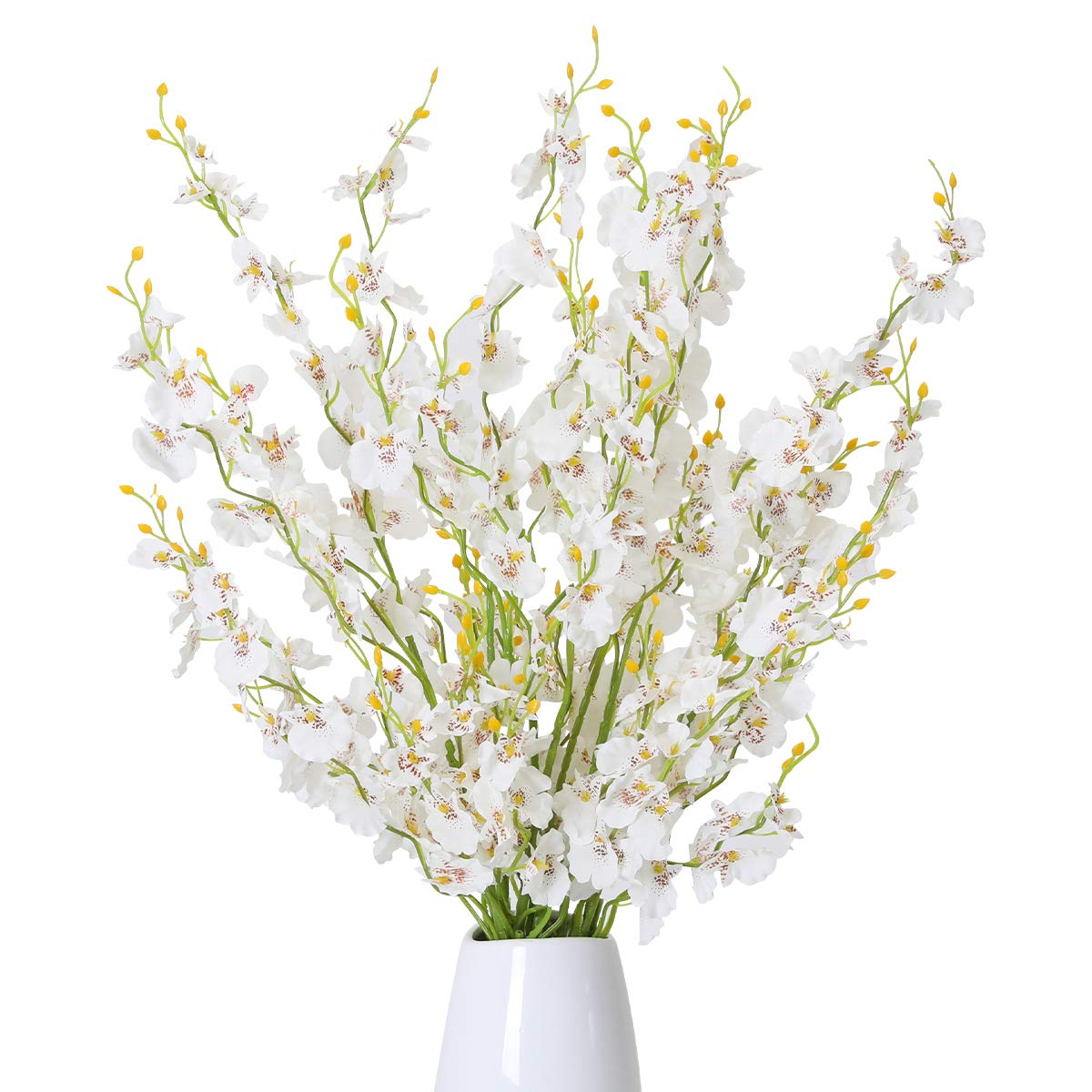 Kisflower 12Pcs Artificial Dancing Orchids Flowers - White Silk Gypsophila Cherry Blossom for Home Decoration
