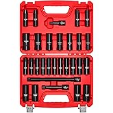 VEVOR 1/2" Drive Impact Socket Set, 29-Piece Deep Sockets Standard SAE (3/8 to 1 inch) and Metric (10 to 24 mm) Size, 6 Point, CR-V Steel, Extension Bars (3", 5", 10")